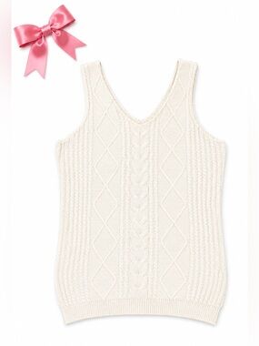 Dellytop | Cream Cable Knit Sweater Tank | Soft Coastal Layering Piece | Large